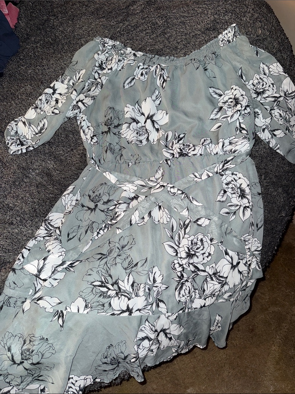 Maurices Sage Green One-Shoulder Floral Midi Dress
